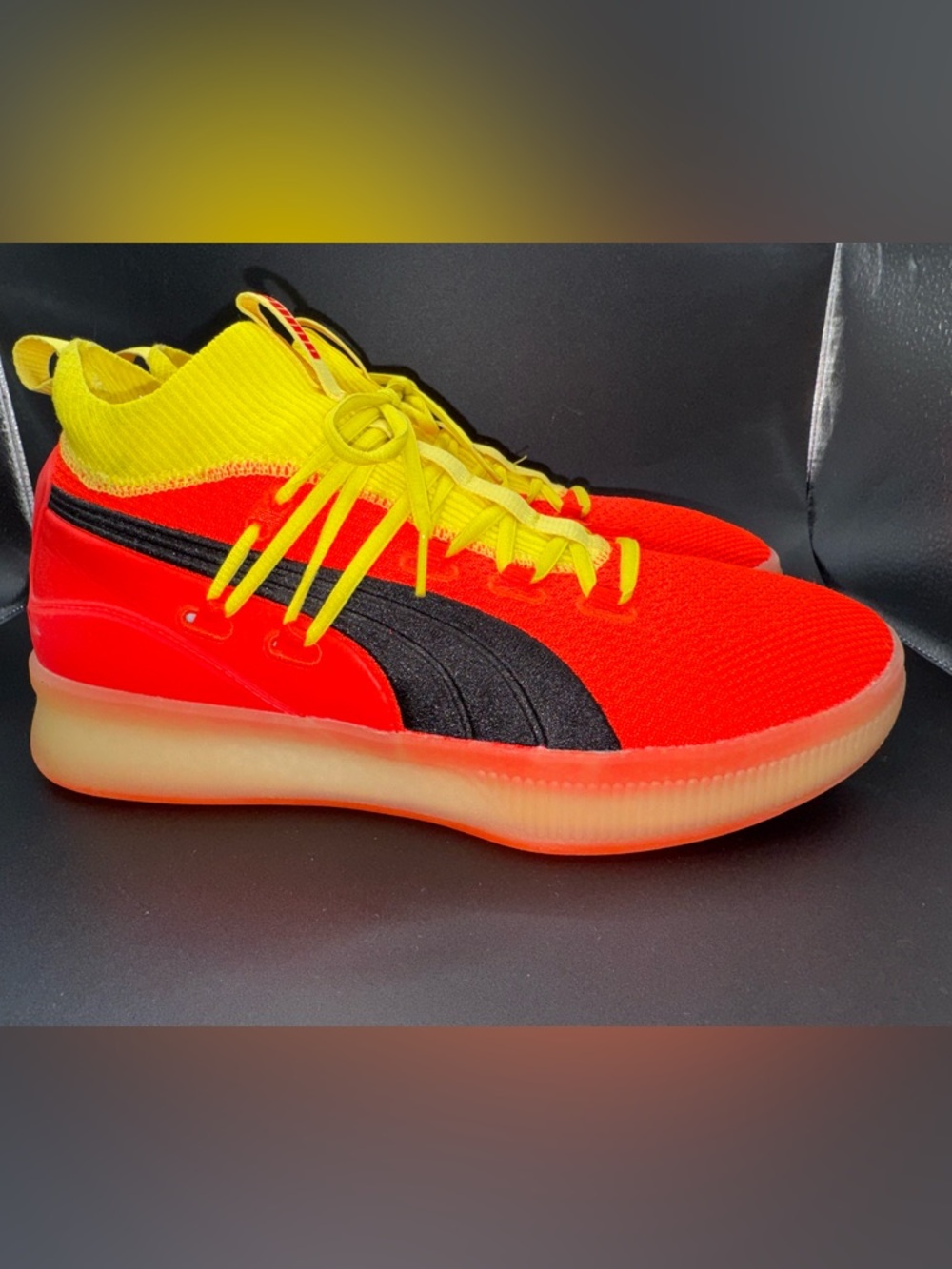 Puma Clyde Court Neon Orange Sneakers Men’s 10 Women’s 11.5 Glow Sole High Top - Picture 5 of 17